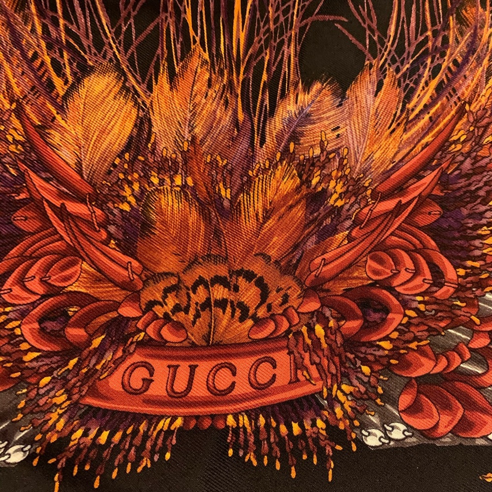 Gucci Peacock Feather Silk Twill Foulard Scarf - Picture 2 of 10